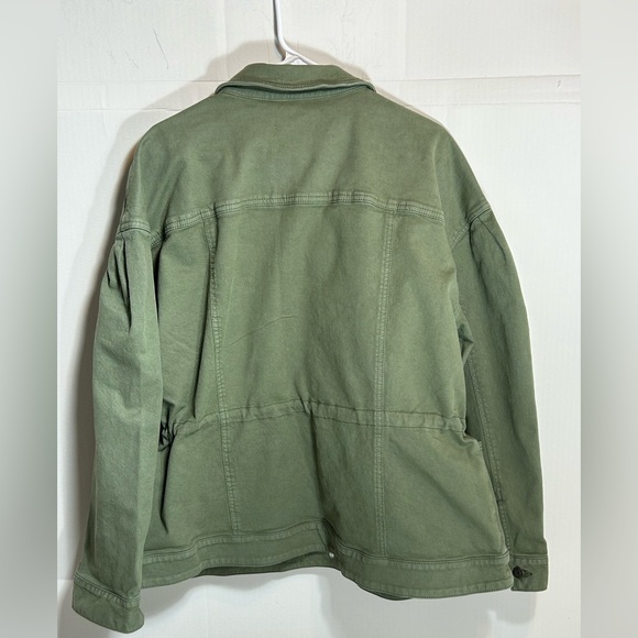 LOFT Olive Green Utility Button up Cinch Waist Canvas Jacket Size XXL - Picture 2 of 8